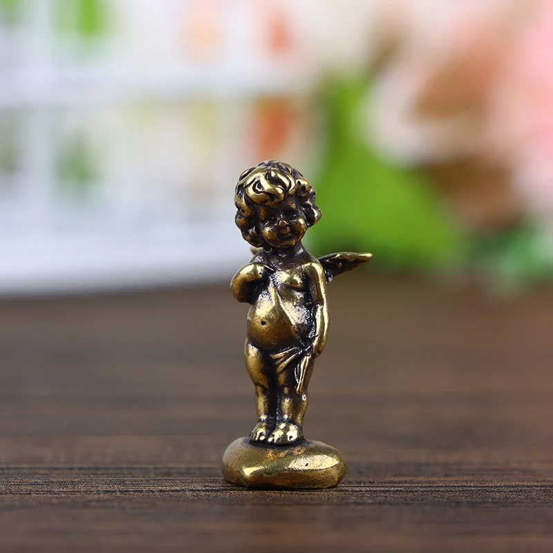 Solid Brass Retro Statue God Of Cupid Angel Figure DIY Craft Ornament Miniature Living Room Tea Table Home Decoration