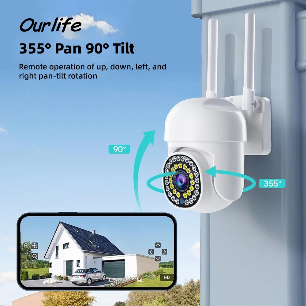 

HD 1080 Wi-Fi PTZ IP-камера уличная водонепроницаемая цветная камера ночного видения с автоматическим отслеживанием мобильная сигнализация с дистанционным управлением веб-камеры