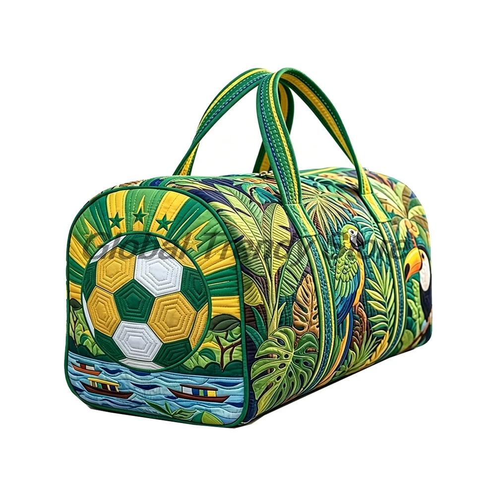 

Brazil-Inspired Tropical Parrot Jungle Quilted Duffle Bag Football 2026 Travel Tote Women Men Outdoor Weekender Bag