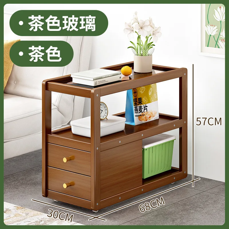 Multifunctional movable Changhong glass coffee table, simple Nordic sofa side side cabinet in living room, storage cabinet