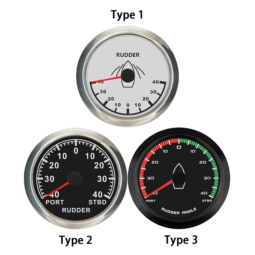 ELING 85mm Rudder Angle Gauge Meter with Sensor 0-190ohm Signal with Red Backlight for Boat Sailboat Vessels 12V 24Volts