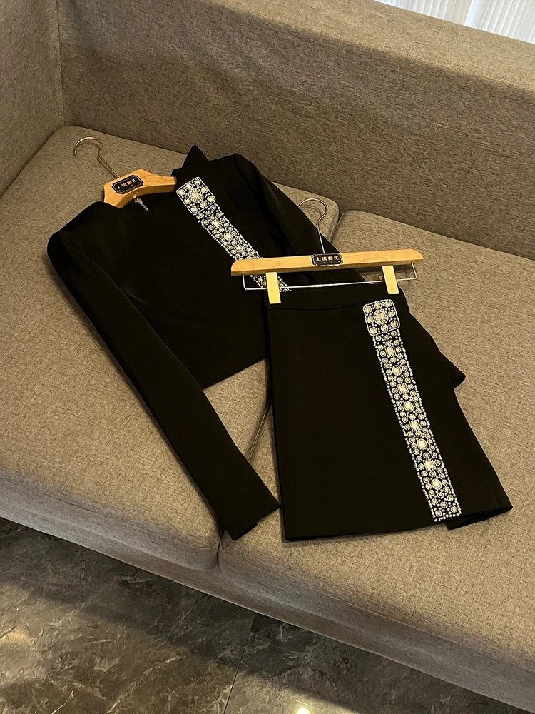 

Briti Sle Individual Heavy Embellied Diamond Collar Top ort Skirt Set Two Piece Set Personali Summer Faion Women'...