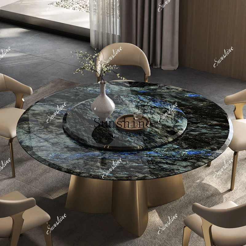 Natural marble round luxury high-end dining table with turntable simple and modern  FT
