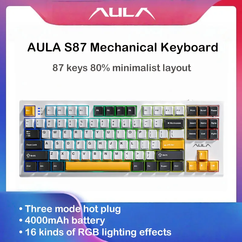 

ULA S87 Mechanical Keyboard 87 Keys Full Key Hot Swappable Three Mode Connection Gaming Keyboard