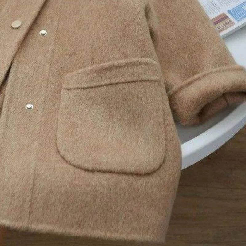 Boys Woolen Coat Overcoat Jacket Windbreak 2024 Hooded Warm Plus Thicken Autumn Winter Cotton School Children\'s Clothing