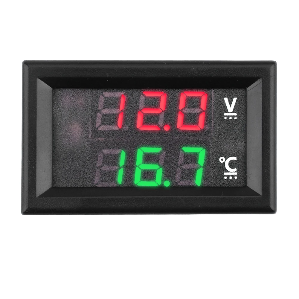 DC 4-28V Digital Voltmeter Thermometer 0.56 Inch Temperature Sensor Meter Voltage Temperature Tester With NTC Probe Cable