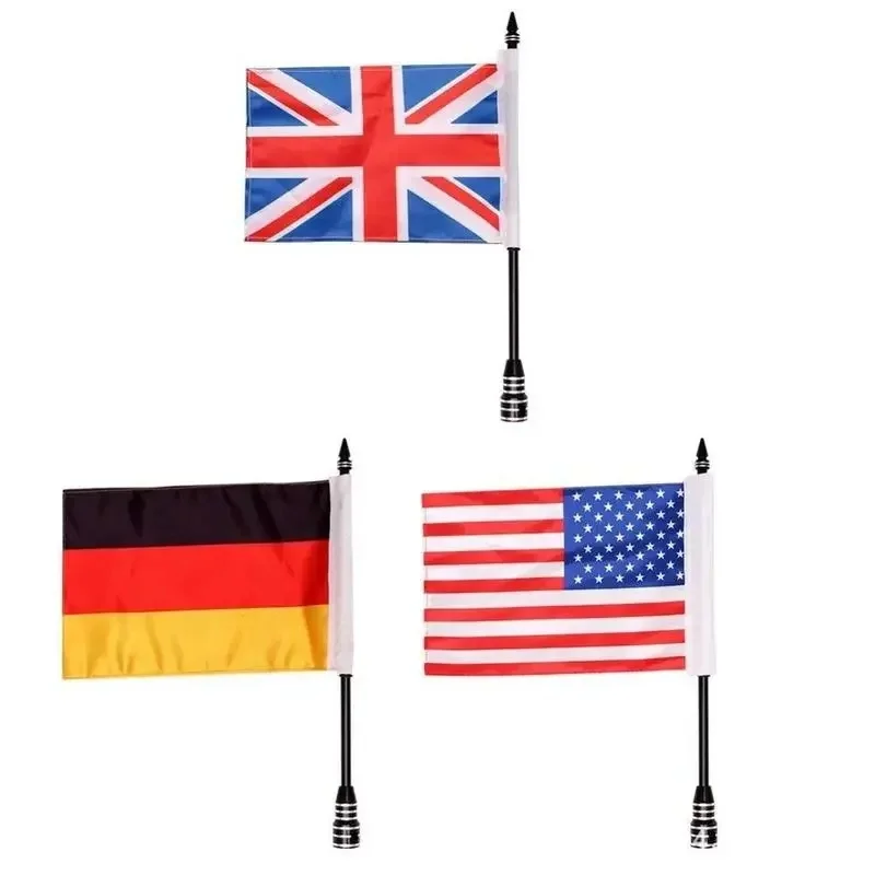 1PC Chrome Motorcycle Rear Side Flag Pole Holder, Optional USA Britain Germany National Flag Mount Bracket