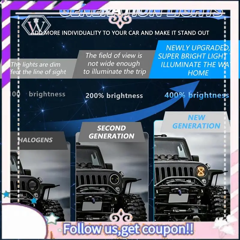 

Easy To Use 7 Inch Round LED Headlight 200W 30000LM Yellow Angel Eyes Headlamp For Wrangler JK TJ LJ Camaro Mazda Hummer