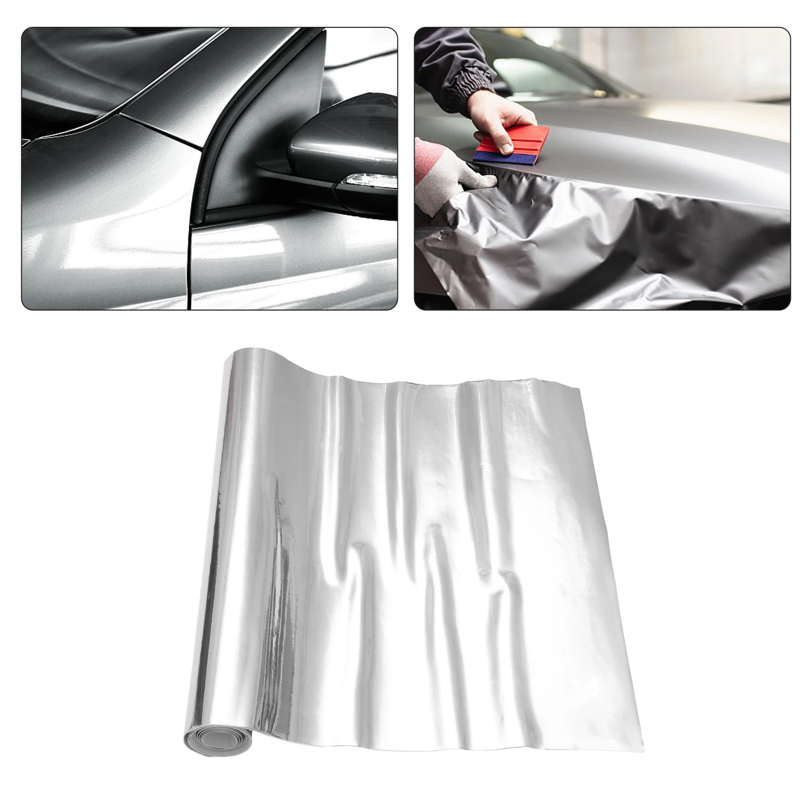 12x60inch Car Sticker Silver Chrome Glossy Mirror Flexible Vinyl Wrap Sheet Film Exterior Replacement Accessory