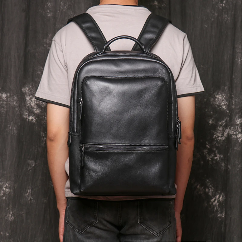 Retro Genuine Leather Men's Backpack Fashion Backpack Top Layer Cowhide 14 Inch Computer Backpack Large Capacity Travel Bag