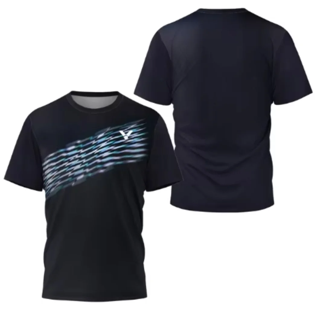 Laser Neon Print men's badminton T-shirt luxury brand short sleeved summer new hot selling table tennis T-shirt quick drying sho