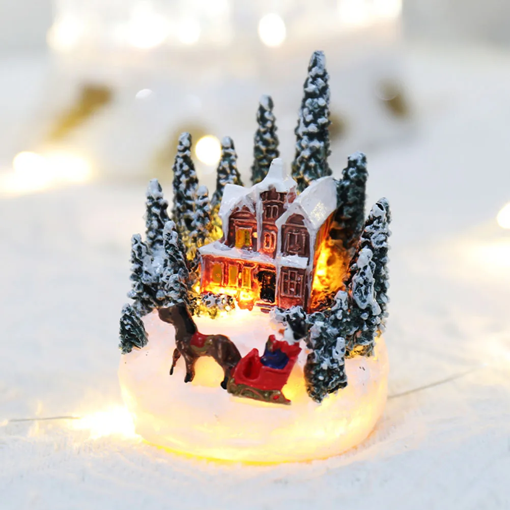 LED Night Light Christmas Ornaments 2024 Luminous Castle Snow House Sculpture Xmas Decoration For Home New Year Navidad