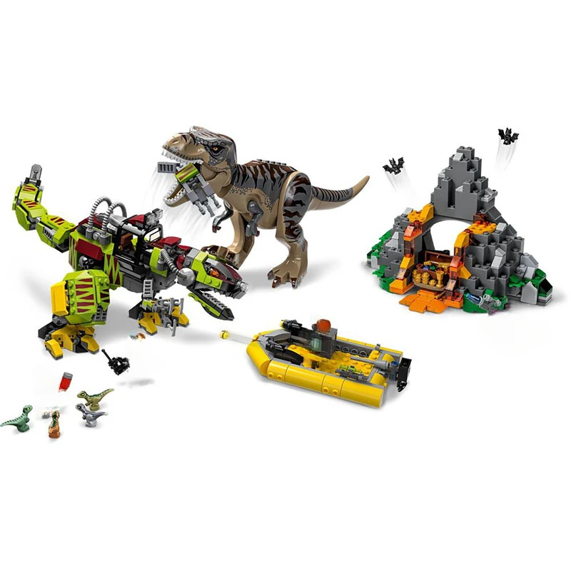 Seria Jurassic Dinosaur World Tyranozaur Rex kontra Mecha Dinosaur Mały Velociraptor Wielka Ucieczka Zabawka dla Dzieci Prezent 75938