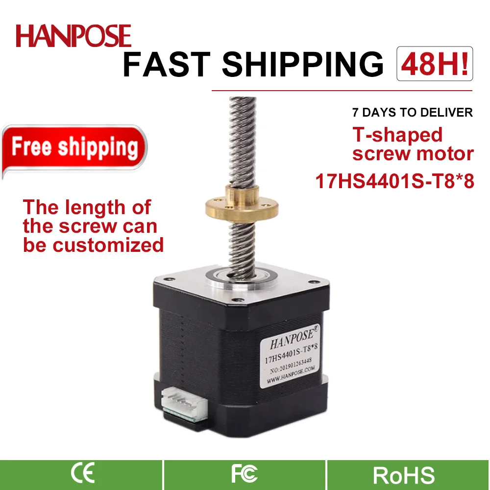 HANPOSE Nema17 1.7A Stepper Motor 17HS4401S-T8 350mm Length 4 Leads Z Axis With Trapezoidal Screw For 3D Printer Monitor