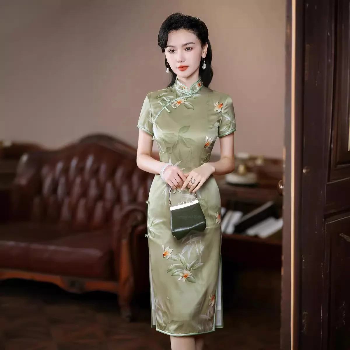 High Quality Real Silk Qipao Cheongsam Top Skirt Elegant Sheath Temperament Modified High-End Chinese Traditional Clothing Retro