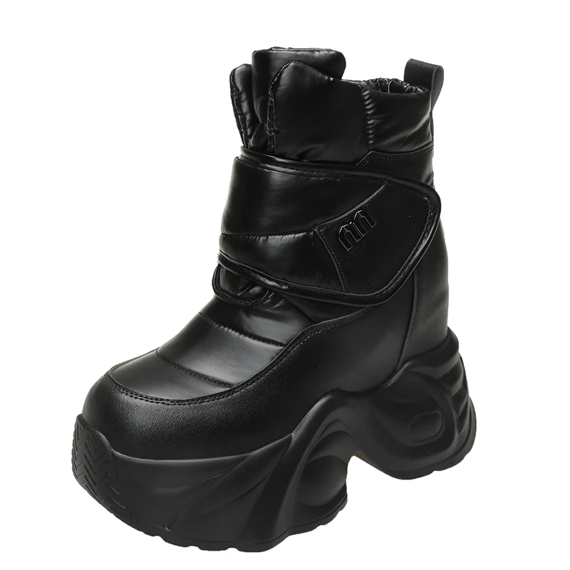 

Новые зимние женские зимние ботинки на высокой платформе 13 см, теплые плюшевые ботильоны на толстой подошве, женская нескользящая хлопковая обувь, увеличивающая рост