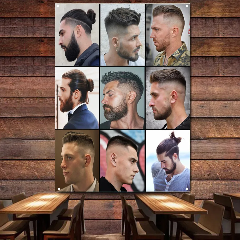 Hairstyle Poster for Men, Haircut & Shave Service Banner Wall Charts Barber Shop Wall Decor Flag, Perfect Gift for Your Stylist