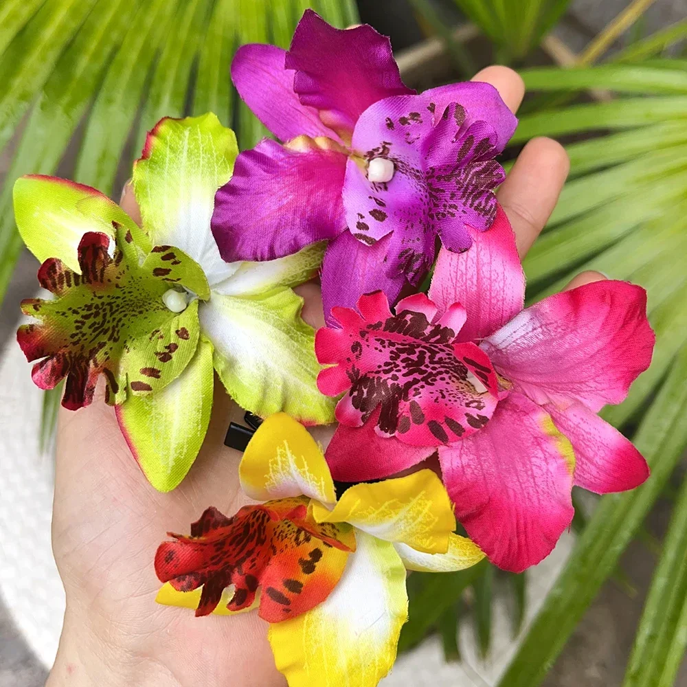 Obrázek 6: Havaj orchidea kvést vlasy klipů barrettes ženy dívčí sladké vlásenky vlasy klipů pro pláž dovolená léto večírek svatební headwear