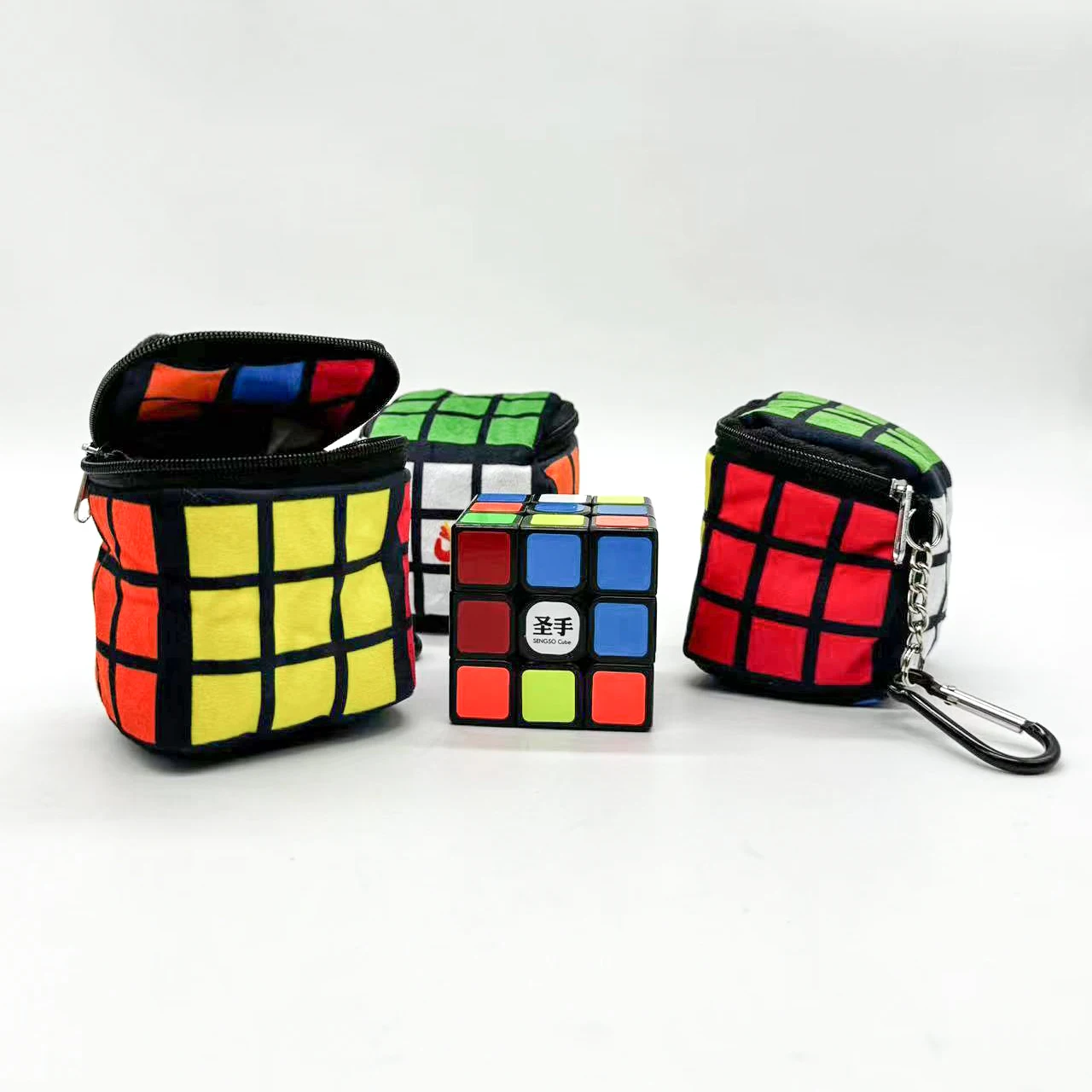 

Magic Cube Bag Double Sided Plush Rubikes Cube Storage Bag Coin Purse Keychain Pendant Portable Bag Collectible Toys Kids Gifts