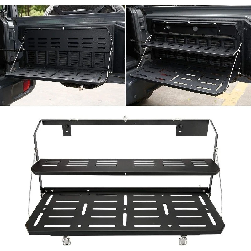 Suitable for car modification parts, steel double-layer folding dining table storage tailgate rack