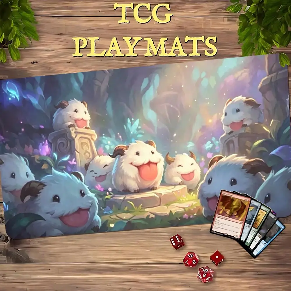 TCG Playmat Forest Poro Creature Art Frame Zones 35X60CM Magic Card Battle Mat Non‑Slip Durable Stitched Edge Tabletop Playmat