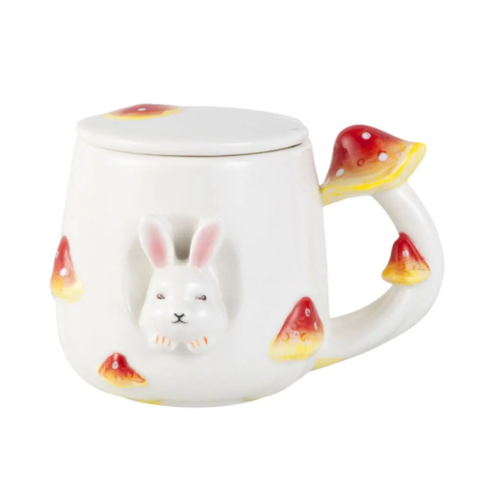 الفطر أرنب كوب سيراميك رائعة الكرتون تصميم عدم الانزلاق مقبض مكتب القهوة القدح متعددة الوظائف كوب ماء مقاومة للاهتراء