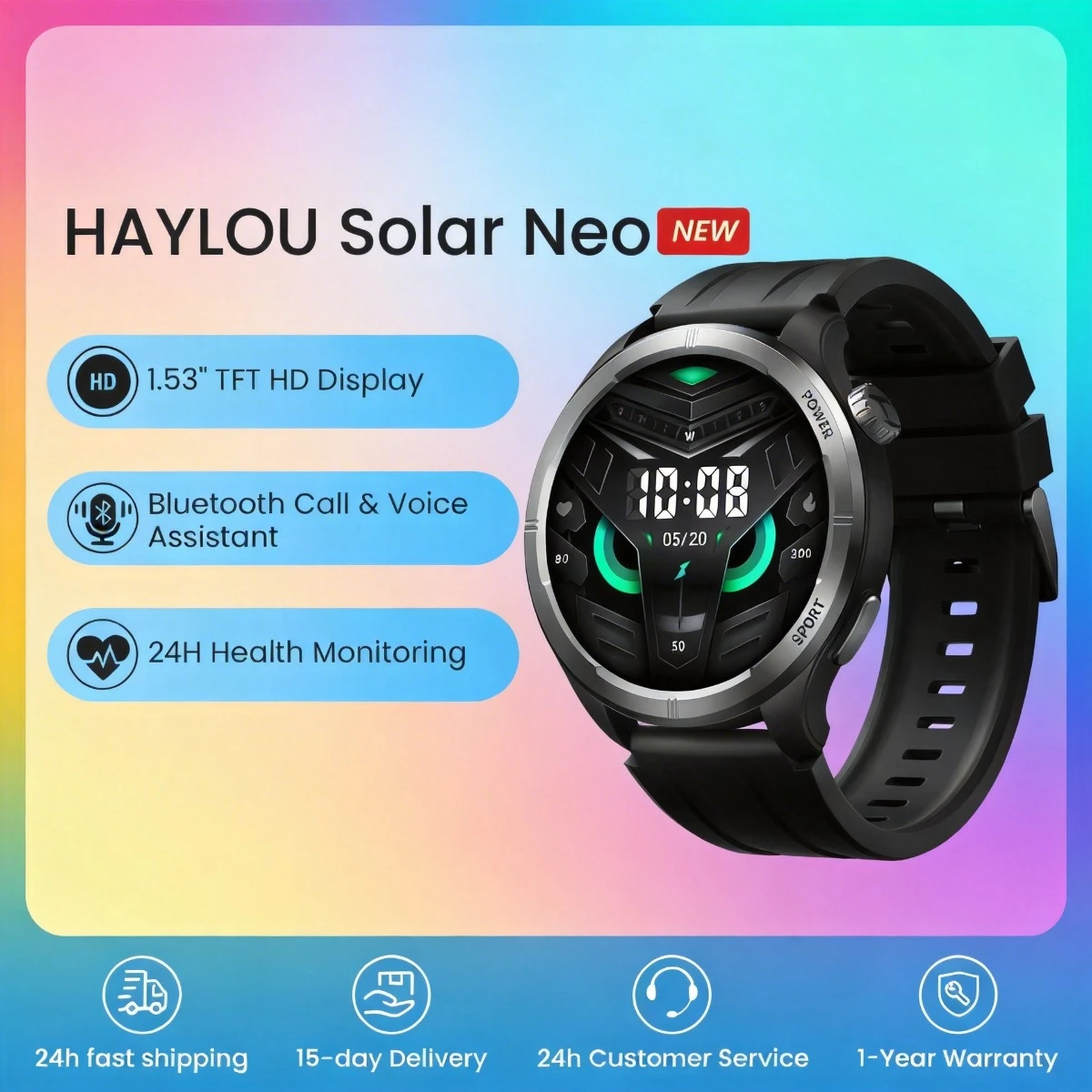 

Solar Neo Smartwatchs 1.53'' HD Display 24H Health Monitoring Bluetooth Call Smart Watch Men Women Smart Sport Watchs