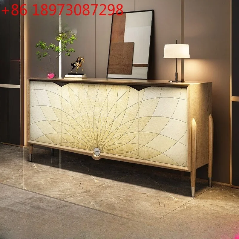 Modern light luxury dining side cabinet Solid wood lotus series entrance living room storage decorative cabinet