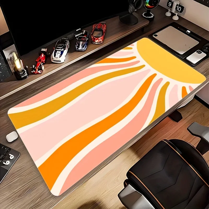 1PC Orange Sun Pattern Large Gaming Mouse Pad Keyboard Rug Anti Slip Rubber Table Pad XXL Cute Mouse Pad 900x400mm Playmat