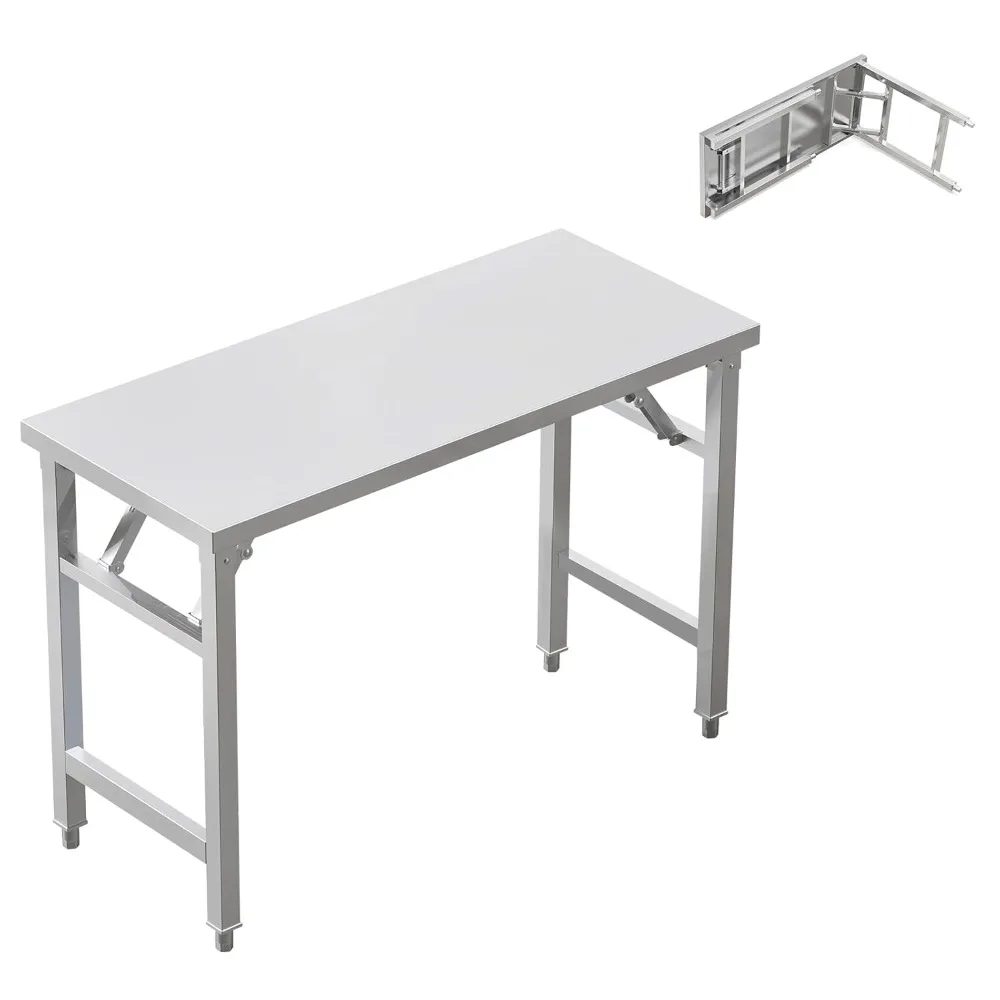 

Folding Stainless Steel Table with Adjustable Table Corners and Lower Removable Shelf 20X45 Inches for Outdoor Camping, Maintena