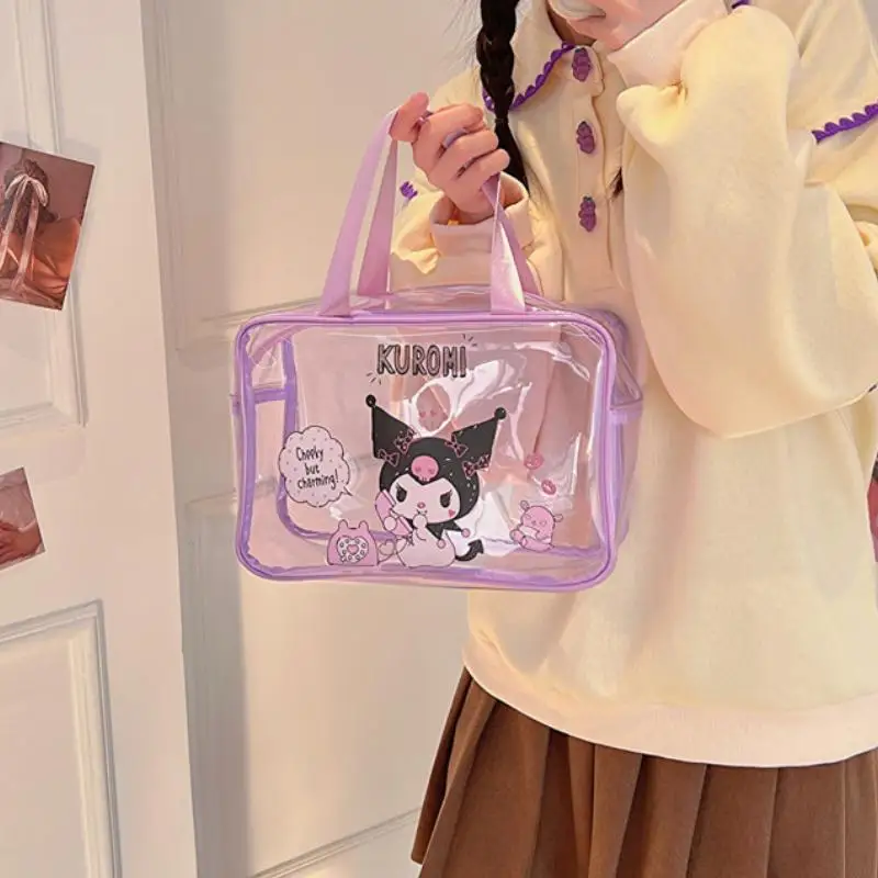 Sanrio Kuromi Pvc Storage Bag My Melody Cartoon Summer Waterproof Transparent Cosmetic Bag Anime Sweet Beach Bag Cute Girl Gift