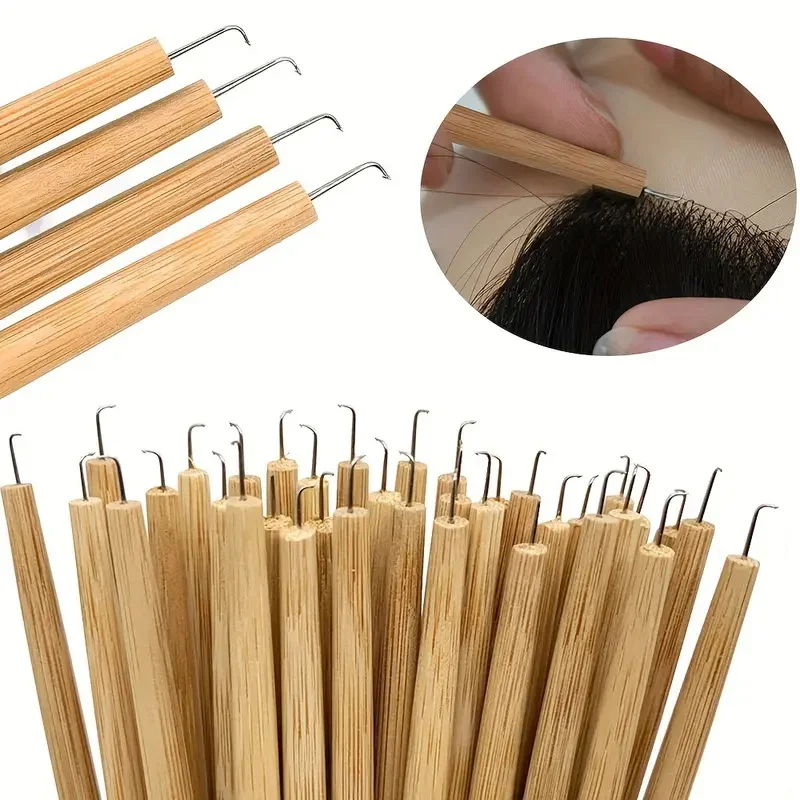 

4Pcs Wig Ventilating Needles Set with Wooden Handles Hooked Hair Weaving And Repair Tools for Lace Wigs False Beard Crafting