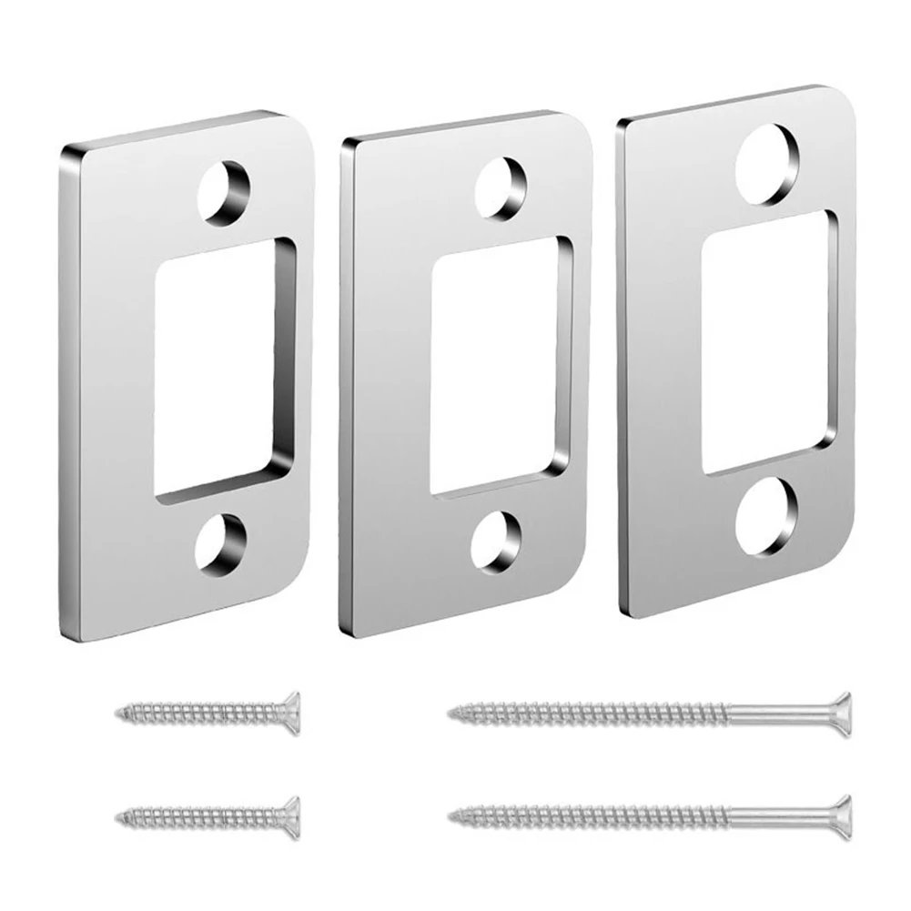 

Heavy-Duty 3-Piece Brushed Nickel Deadbolt Strike Plate Set For Easy Door Security Reinforcement Brackets Replacement