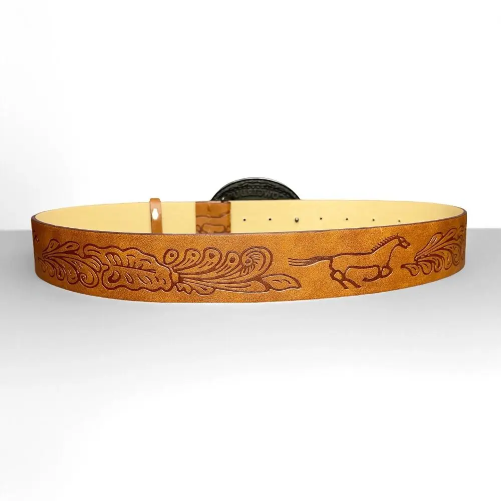 Retro COWGIRL UP Western Cowgirl Belt Luxury Design Trendy Brand Floral Embossed Belt PU Waist Belt for Women Spice Girls