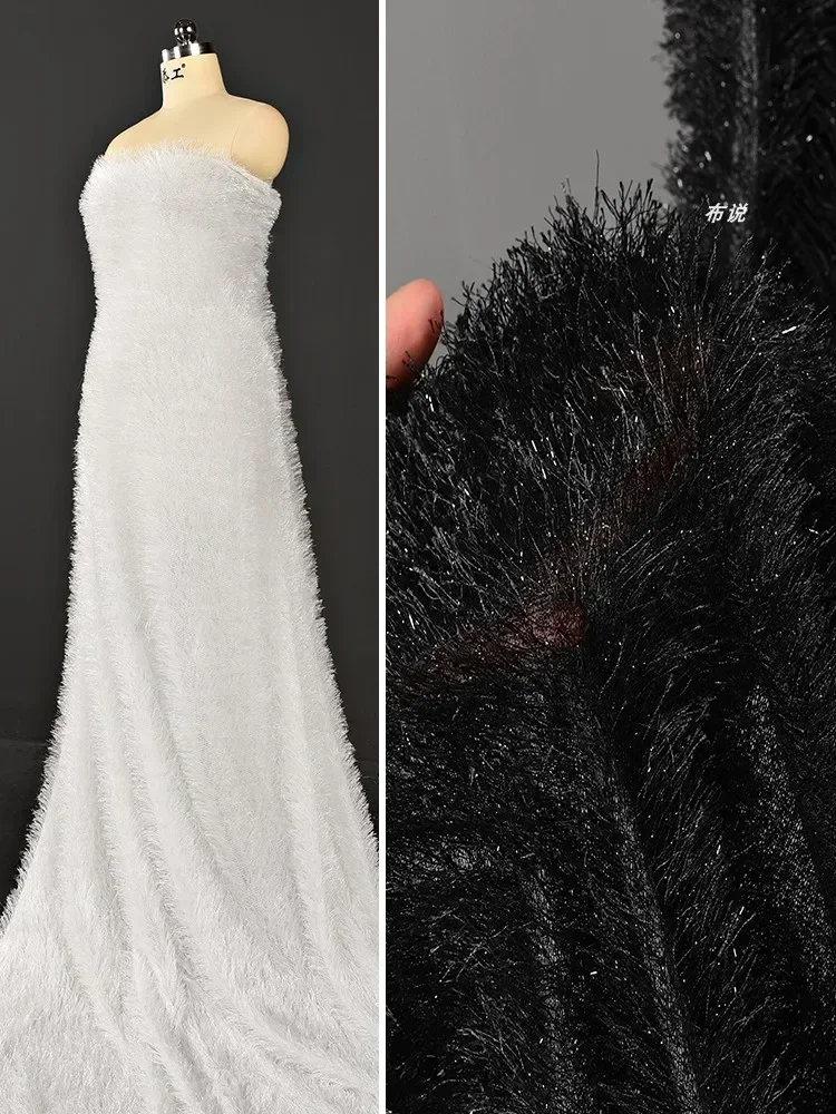 

Lightweight Silver Thread Plush Fabric for Bright Thread Tassel Knit Elastic Soft Flowing Elegant Cloth Diy Sewing Material