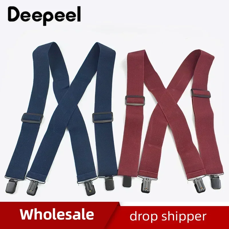 1Pc Deepeel 5*120cm Adult Men 4 Clip Suspenders Large Strong Stretch X- Back Male Jockstrap Elastic Adjustable Wide Work Braces