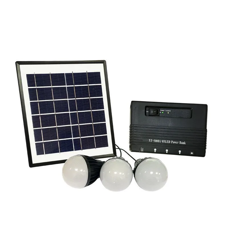 5V USB Charger Home System Solar Power Panel Generator Kit with 3 LED Bulbs Light Power Bank For Indoor/Outdoor Lighting