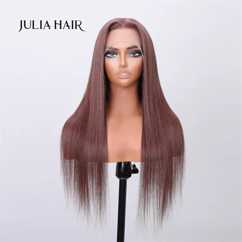 

Julia Hair 13x4 Lace Front Chocolate Mauve Straight Wig Human Hair Mauve Brown Hair Wig Pre Pluck With Baby Hair For Women