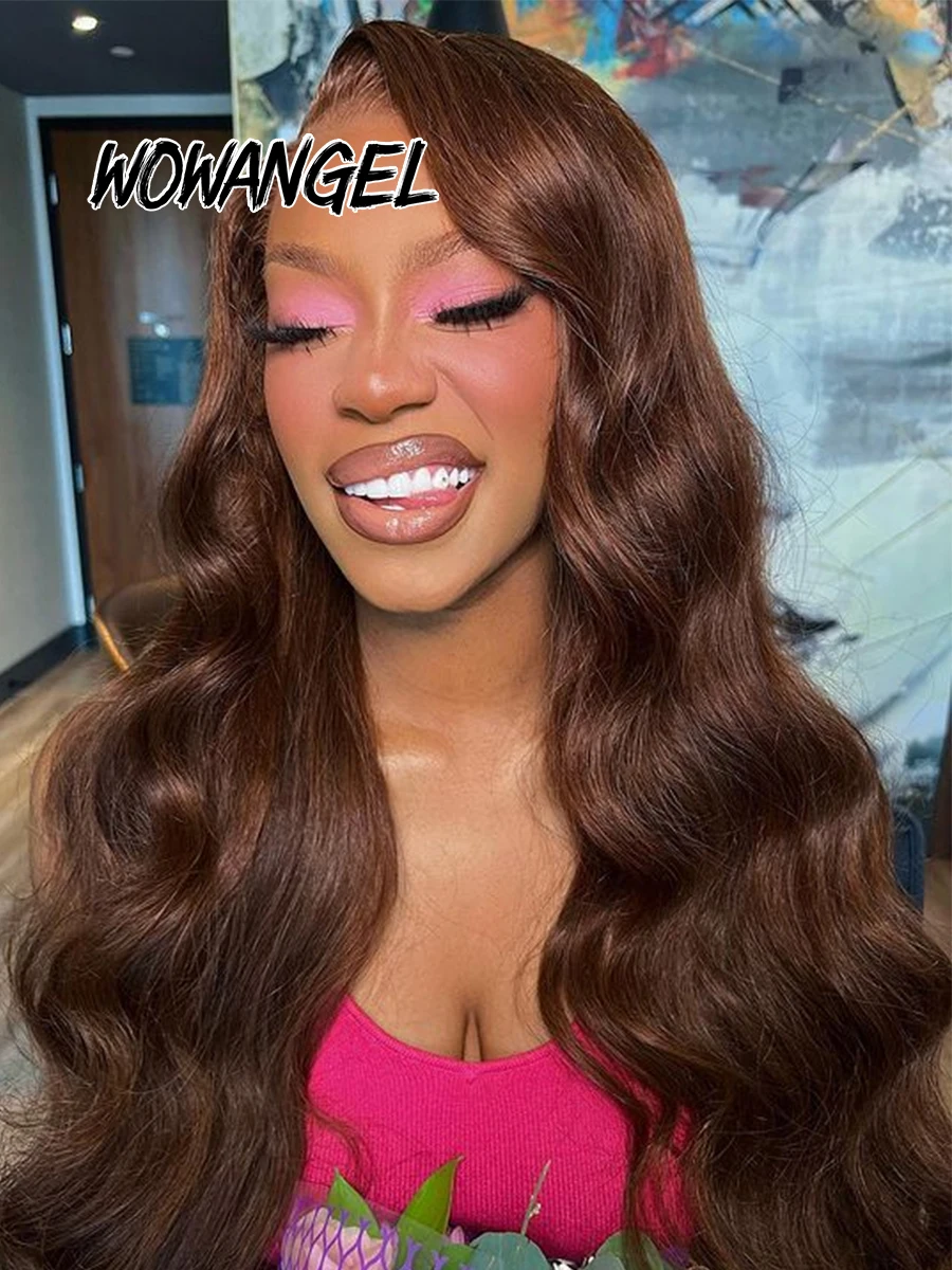 250 % vor allem 13 x 6 HD Lace Frontal Perücken schokoladenbraune Körperwellenperücken Melt Skins Echthaarperücken vorgezupft für Frauen