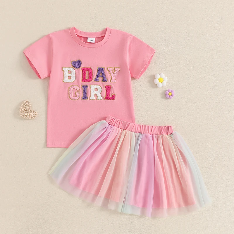 Completi estivi per ragazze T-shirt a maniche corte con stampa floreale e gonna di jeans Set abiti alla moda per bambini per la festa di compleanno