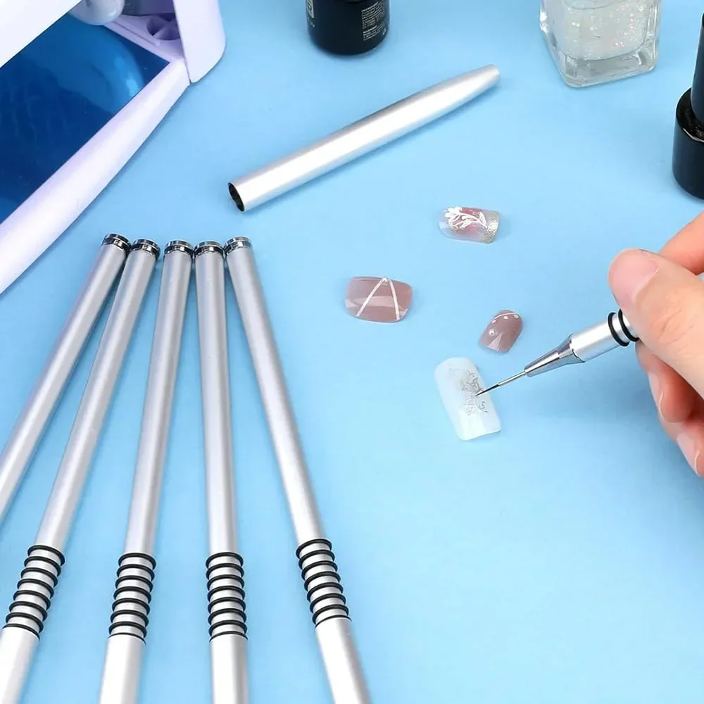 Juego de pinceles para delineador de uñas de 6 tamaños: herramienta de punteado y dibujo de 5-25 mm para líneas finas y detalles de bolígrafos de manicura