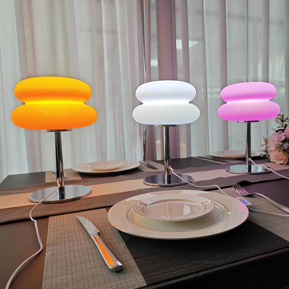 Bedroom bedside lamp plastic lampshade  creamy style table lamp USB plug tri color dimming living room study atmosphere light