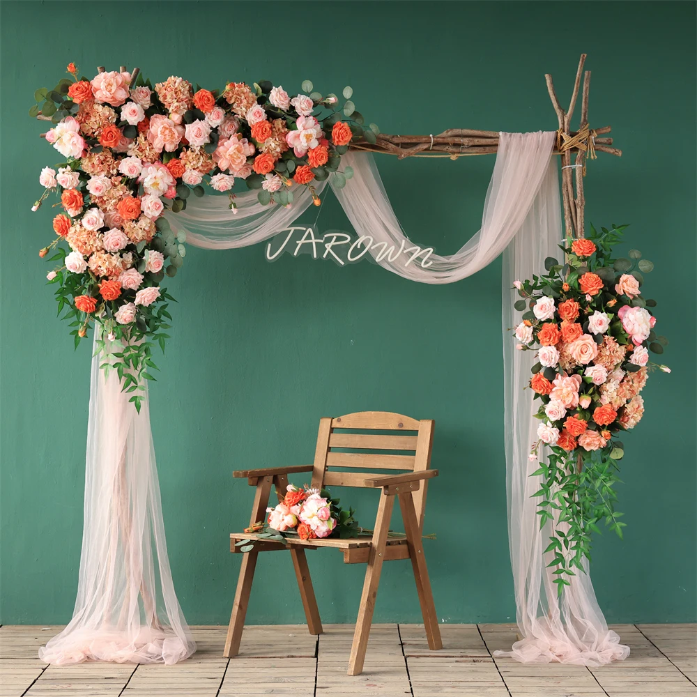 

Mariage Decoration Flores Artificiales Wedding Background Decor Trangle Floral Arrangement Orange Green Rose Artificial Flowers