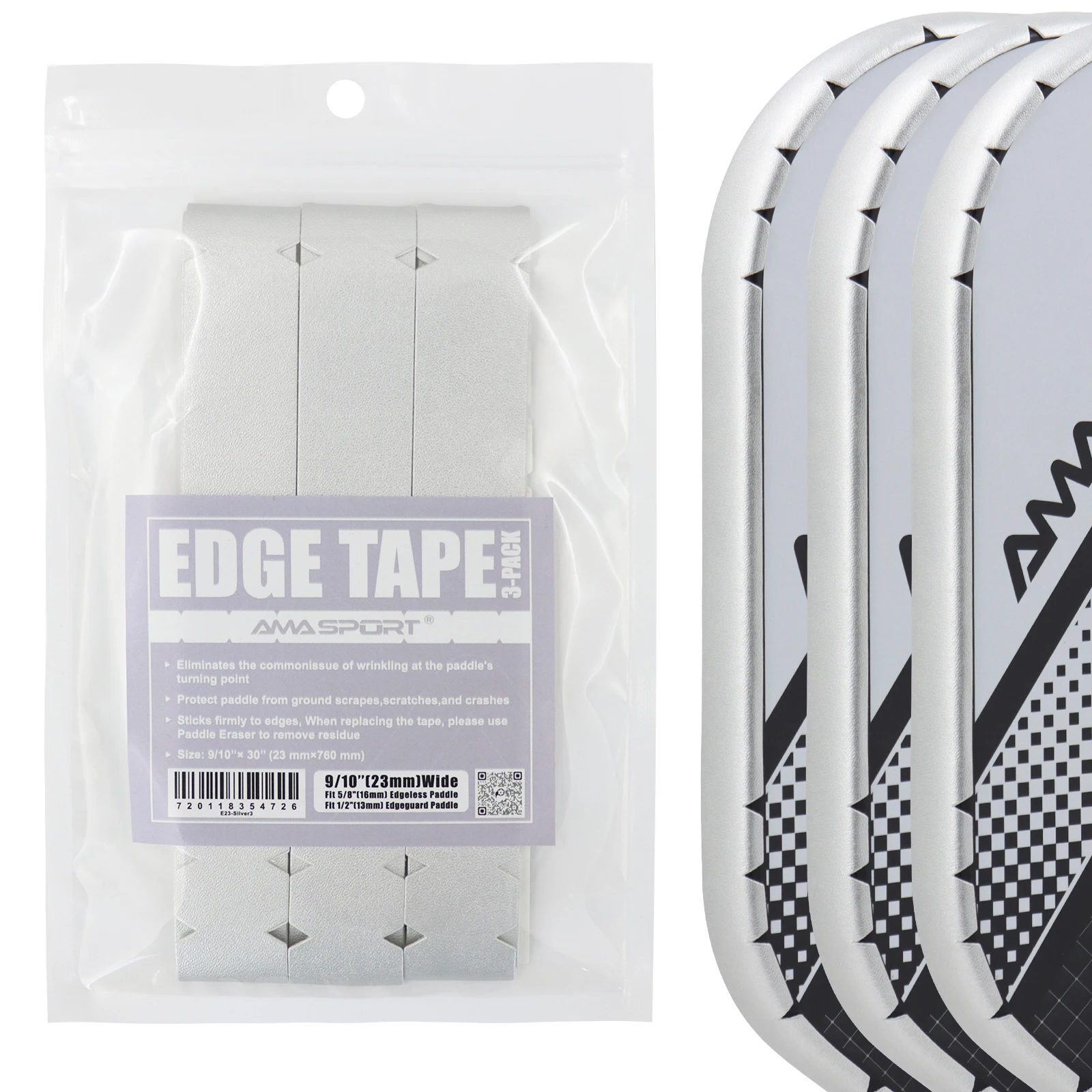 AMA SPORT Pickleball Paddle Protective Edge Tape Perfectly Curved Fit Wear-Resistant Material Pickleball Training Equipment
