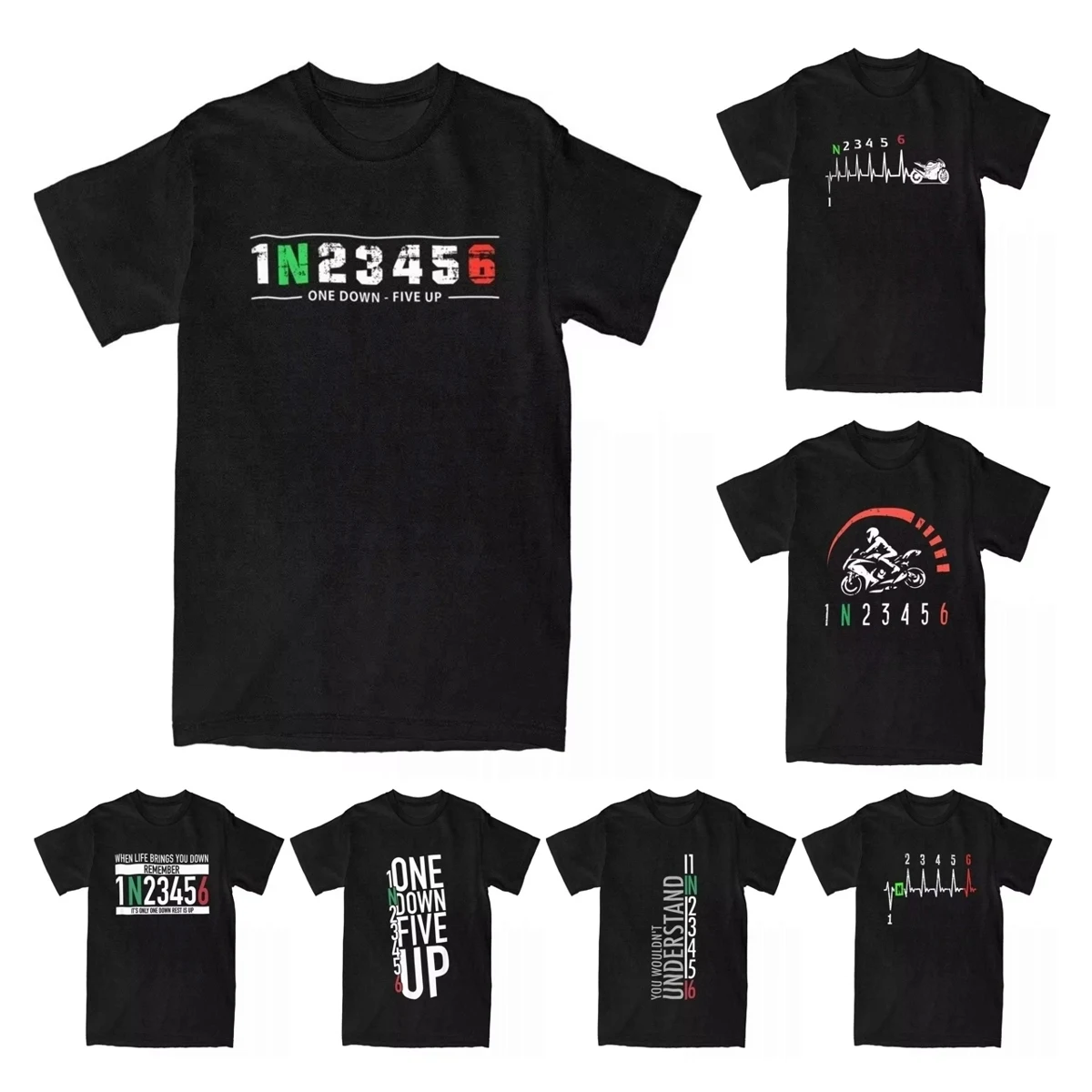 Men's 1N23456 Motorcycle Shift Biker Motorcyclist T Shirts Cotton Clothes Humorous Tee Shirt Printed One Down Five Up T-Shirts