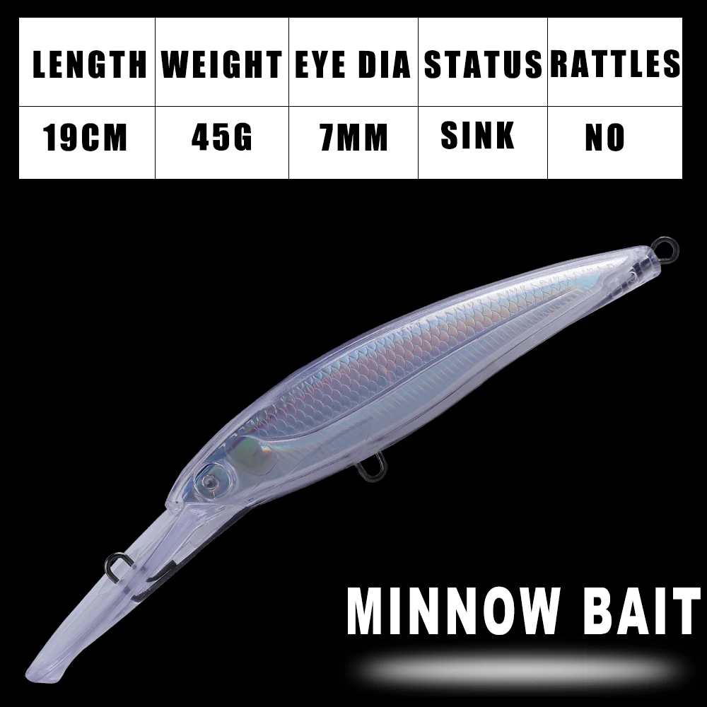 Dr.Holife 5PCS/LOT Large Sinking Unpainted Minnow Blanks Lure 19CM 45G Slient Minnow Baits Hard Bait Foil Inside For DIY Lure