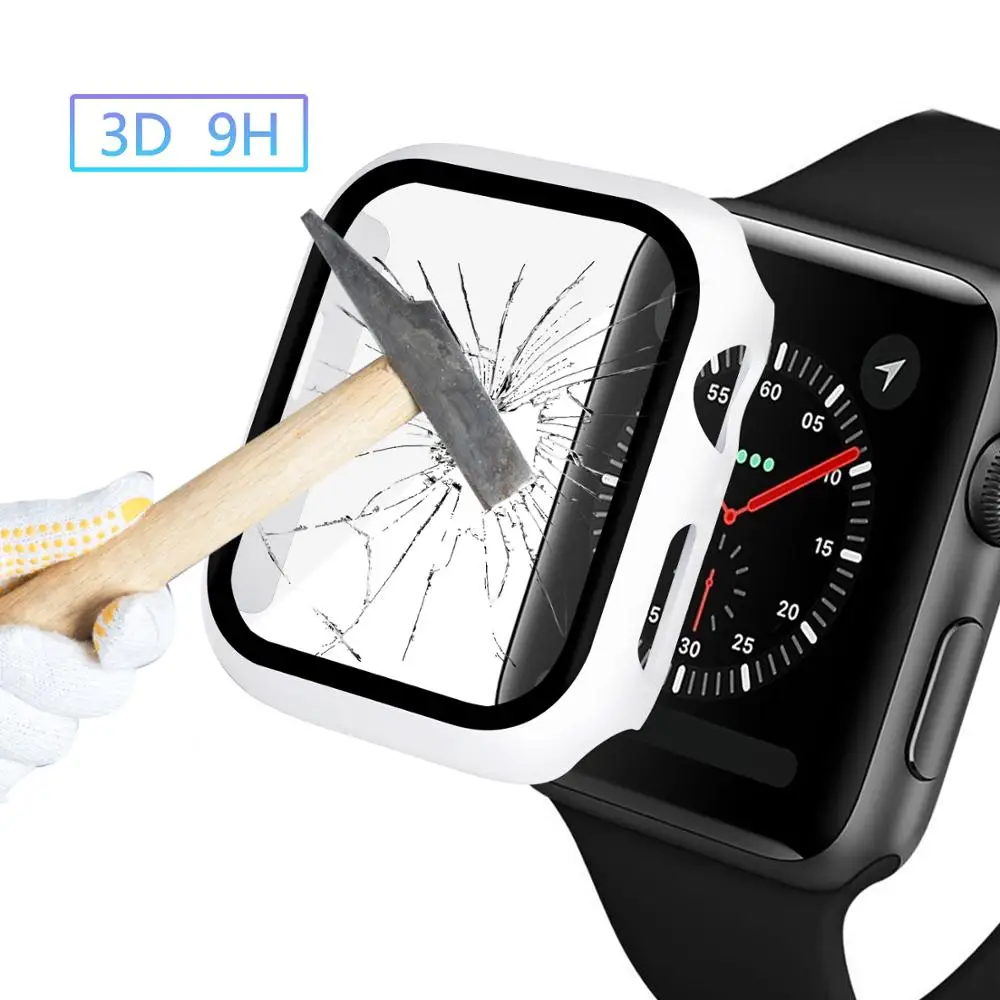 Tempered Glass+Cover For Apple Watch 8 44mm 40mm 42mm 38mm PC bumper Screen Protector Case iWatch Series 7 6 5 4 3 SE 41mm 45mm