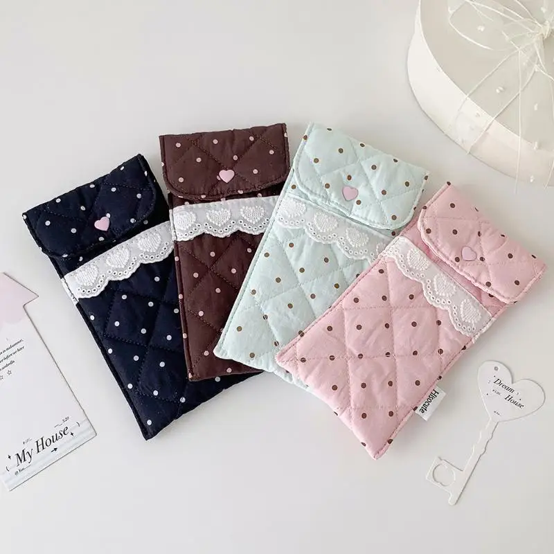 Niedliches Stiftetui mit Polka-Dot-Muster, gesteppte Brillentasche mit Spitzenbesatz, weiches Schutzfutter, tragbare Aufbewahrungstasche, Schreibwaren-Tasche – Detail 12