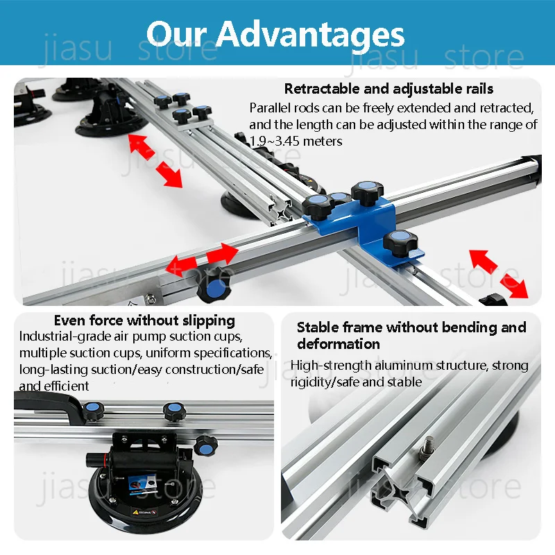 Large Format Tile Slab Carry System Granite Ceramic Tile Handling Lifter Tool with Silicone Suction Cups