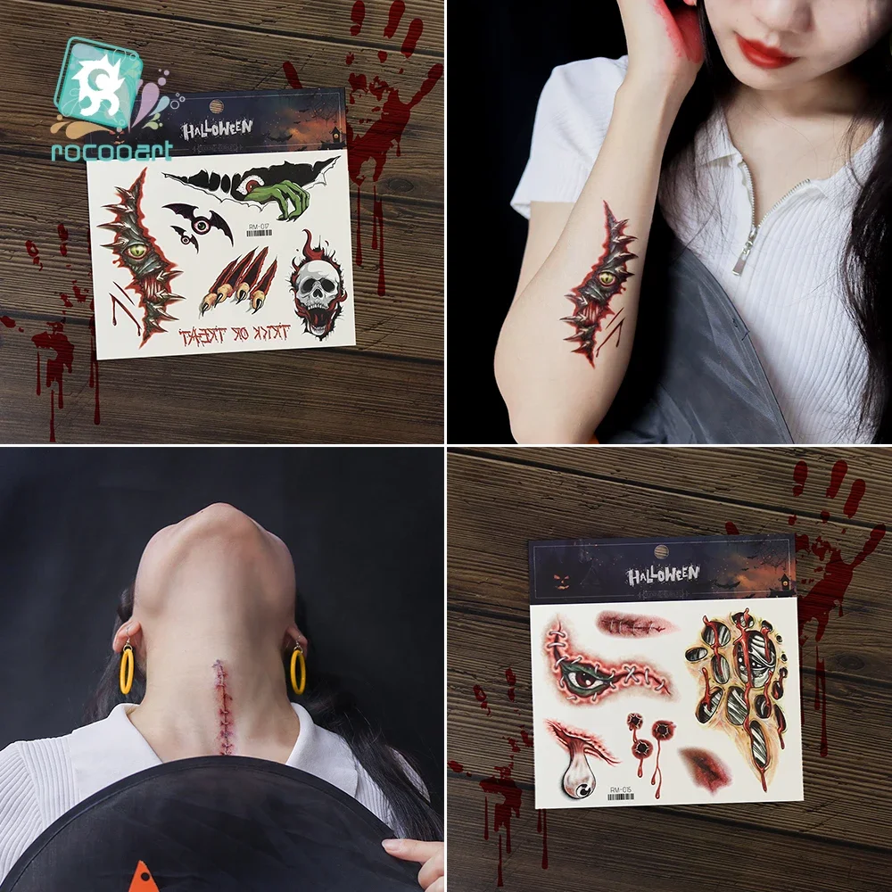 Halloween Body Makeup Tattoo Stickers Terror Realistic Stitched Injuries Wounds Non-toxic Long Lasting Temporary Tattoo Stickers